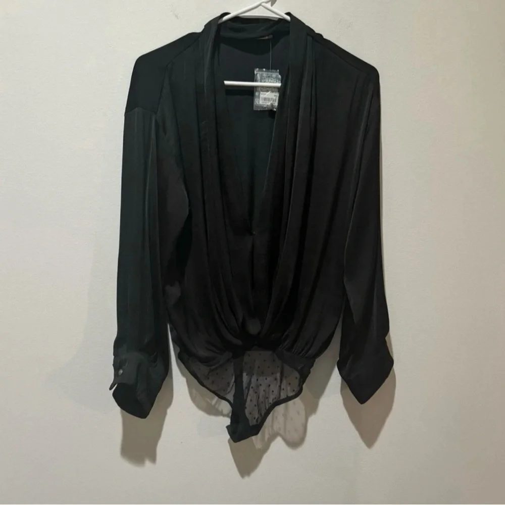 Free People Ladylike Draped Black Bodysuit NWT Size Small